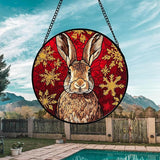 DASTOLL Stained Glass Window Hanging 4 Pcs Set Red Golden Snowflakes 9.8" - Christmas Elk Rabbit Suncatcher Door Garden Sun Catcher Decor Birthday for Mom Woman Nana Men