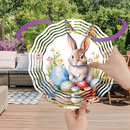 Easter Bunny Wind Spinner 8 Inch Aluminum Kinetic Hanging Wind Sculpture Spinners for Yard and Garden Indoor Outdoor Window Easter Rabbit Yard Art Garden Decoration