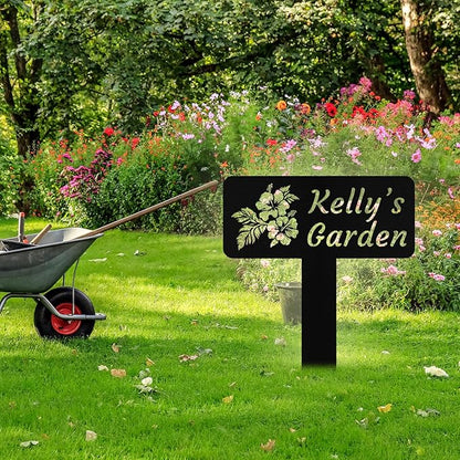 Personalized Metal Garden Signs with Stake, Custom Garden Name Signs for Outside Waterproof, Customized Name Sign Yard Lawn Gardens Decor Gardening Gifts for Moms Grandmas Gardeners