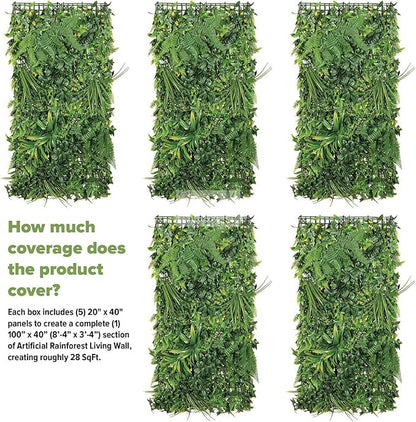 NatraHedge 20''X40'' Artificial Rainforest Living Wall Grass Wall Decor, 5Pcs (28SqFt) Hedge Leaf Grass Panels for Indoor, Outdoor, Garden and Balcony Privacy Fence Screen