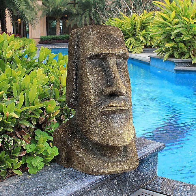 Design Toscano Easter Island Ahu Akivi Moai Monolith Garden Statue, Extra Large, 32 Inch, Cast Stone Resin, Grey Stone