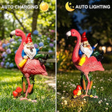 Candieslife Funny Garden Gnome Riding Flamingo Statue - Solar Powered LED Light Up Yard Art, Weatherproof Outdoor Lawn Ornament Decor for Patio Porch Lawn, Housewarming Birthday Gift for Men Women