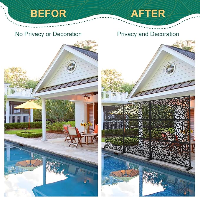 72" H×47" W Metal Privacy Screen Outdoor Privacy Screen Freestanding, Outdoor Privacy Screens and Panels for Patio Lawn Deck(Consists of 3 Panels)