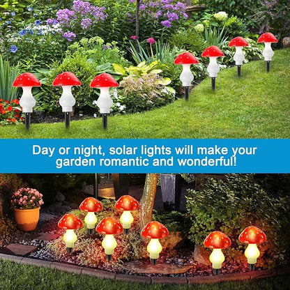Reginary 12 Pcs Outdoor Lamp Solar Mushroom Light up Garden Mushroom Lights 8 Modes Waterproof Lamp Outside Decor for Holiday Yard Patio Pathway Lawn Ornament(Red,Classic)