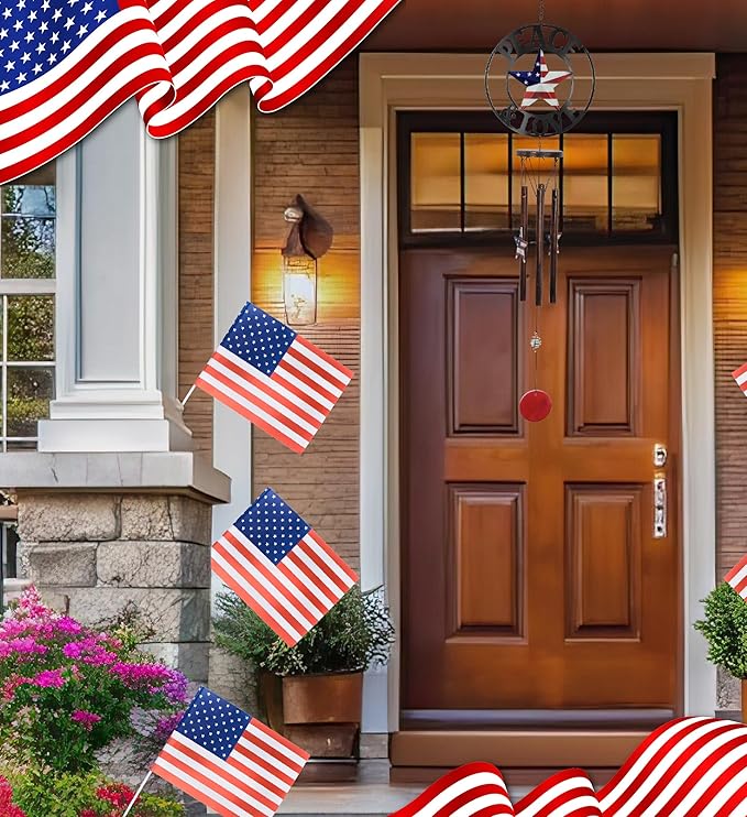 CoTa Global Peace and Love USA Flag Wind Chime - Handmade Metal Hanging Decor, Patriotic Garden Ornament with Copper-Tone Wind Chime Tubes, Indoor Outdoor Porch Patio Yard Decoration - 33 Inches