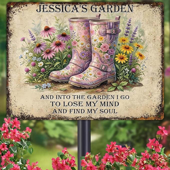 Personalized Garden Signs for Outside Custom Metal Tin Sign for Women, Funny Retro Welcome Metal Sign for Patio, Yard Rustic Home Decor Gifts for Mothers Day, Grandmas, and Gardening Lovers