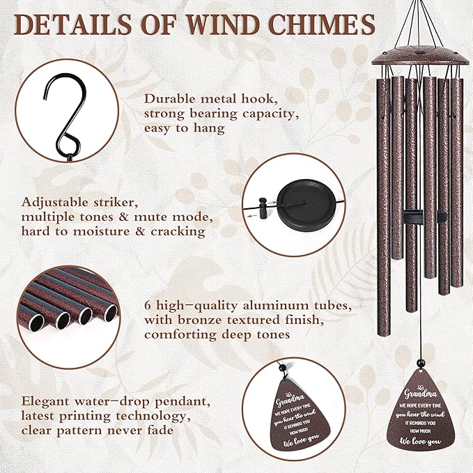 Mothers Day Gifts for Grandma, 32" Bronze Wind Chimes Grandma Gifts, Best Nana Ever Gift for Mothers Day Birthday Christmas, Gift for Grandmother Granny Grammy from Grandkids, Home Decor