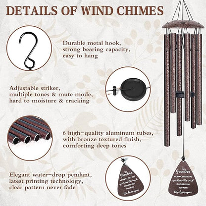 Mothers Day Gifts for Grandma, 32" Bronze Wind Chimes Grandma Gifts, Best Nana Ever Gift for Mothers Day Birthday Christmas, Gift for Grandmother Granny Grammy from Grandkids, Home Decor