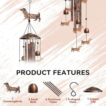Dachshund Wind Chimes for Outside, Decorative Wind Chimes Dachshund Gifts for Women/Men, Memorial/Birthday Gifts, Garden Decor for Outside, Patio or Yard, Durable Chimes for Outdoors