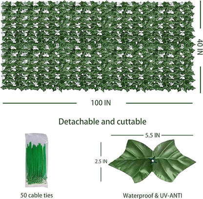 ODTORY Artificial Ivy Privacy Fence Wall Screen: 40X100 in UV-Anti Faux Greenery Backdrop Ivy Vine Leaf Hedges Fence Panels for Patio, Balcony, Garden, Backyard Indoor Outdoor Green Decor