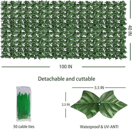 ODTORY Artificial Ivy Privacy Fence Wall Screen: 40X100 in UV-Anti Faux Greenery Backdrop Ivy Vine Leaf Hedges Fence Panels for Patio, Balcony, Garden, Backyard Indoor Outdoor Green Decor