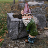 Gnome Statue - 10.3" Tall Polyresin - Willy The Peeing Garden Gnome for Lawn Ornaments, Indoor or Outdoor Decorations - Red and Green Funny Gnomes