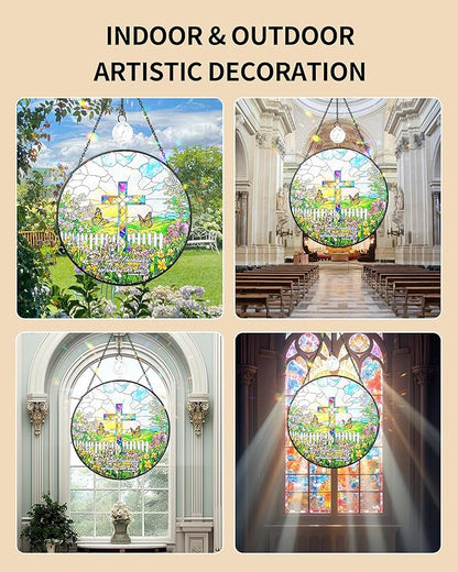 Christian Stained Glass Window Hanging Sun Catcher, Religious Faith for Mom or Grandma, Church Window Decor