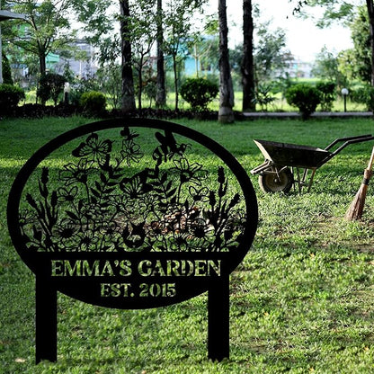 Metal Signs Customized, Personalized Garden Stake Metal Sign, Custom Garden Name Sign, Custom Date Sign with Stakes for Outside, Home Backyard Decor, Farmhouse Patio Decorations, Housewarming Gift