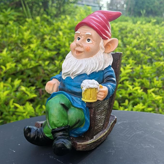 Drinking Beer Garden Gnome Statue Decoration, Figurine Ornament for Indoor Outdoor Home Patio Yard Lawn(Red)
