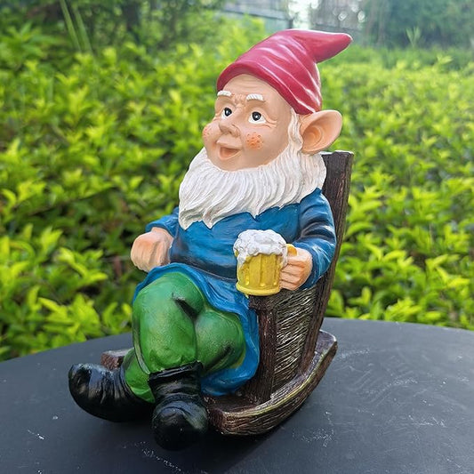 Drinking Beer Garden Gnome Statue Decoration, Figurine Ornament for Indoor Outdoor Home Patio Yard Lawn(Red)