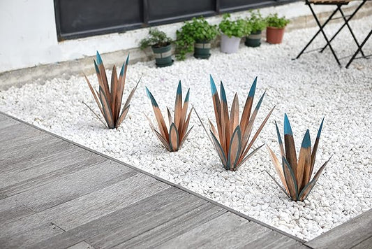 Homight Large Tequila Rustic Sculpture, Rustic Metal Agave Plants for Outdoor Patio Yard, Home Decor Hand Painted Metal Agave Garden Yard Statue, Outdoor Lawn Ornaments (3 Big)