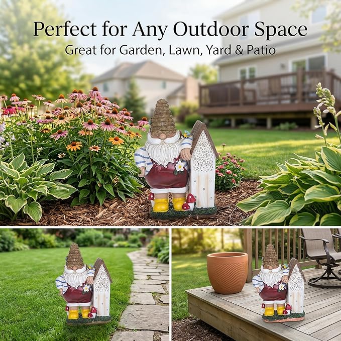 Topadorn 11" Resin Gnome Statue - Outdoor Decorative Garden Gnome Sculpture for Home, Yard, and Patio Decor