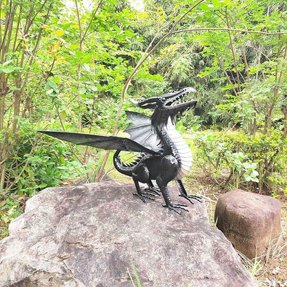 Decorative Black Echo Dragon Garden Sculpture, Design Horned Dragon Winged Gargoyle Dragon– Patio Porch Courtyard Decor-Rockery Topper Statue-Gothic Flying Grotesque Dragon