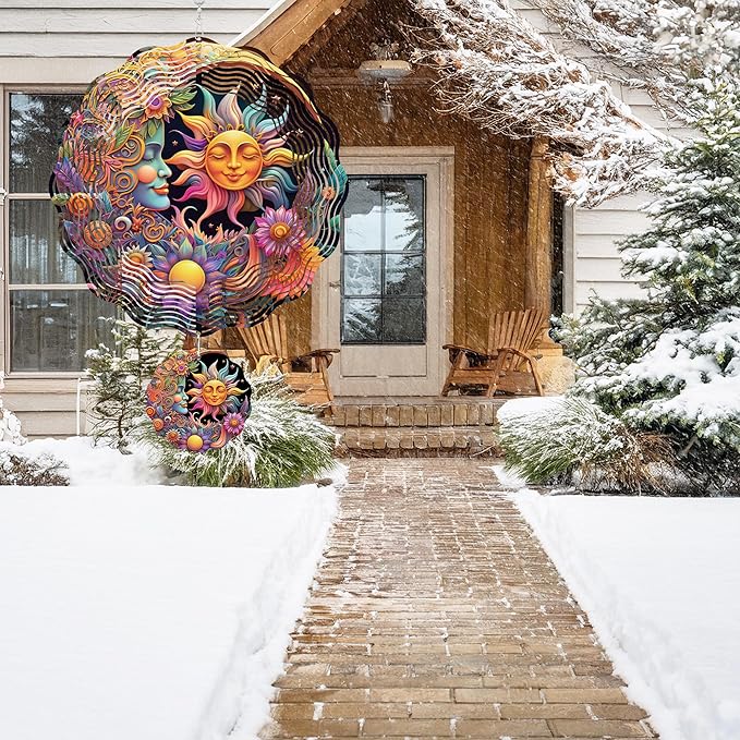 Hanging Wind Spinners Outdoor, 3D Kinetic Metal Wind Spinner with Sun Moon Celestial Boho Design for Garden Yard Decor, Spiritual Gifts for Women Meditation Yoga Lovers