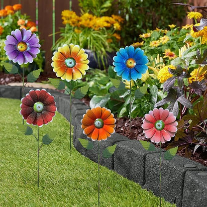 Metal Flower Garden Stakes, 6 Pc. Set,22 inch Outdoor Decor Stakes for Spring Decor, Rust and Weather Resistant Flowers with Shaking Head Yard Art for Outdoor Lawn Patio Pathway Decorations