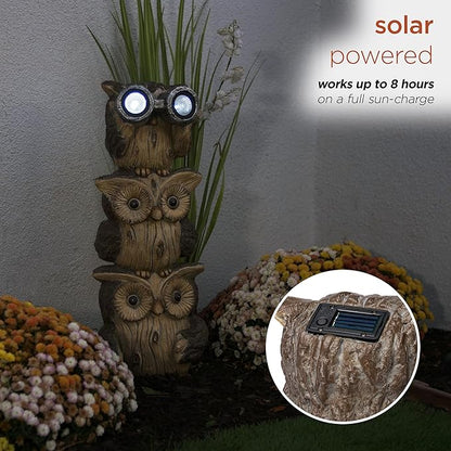 Alpine Corporation 25" Tall Outdoor Solar Powered Binocular Owls Yard Statue with LED Lights