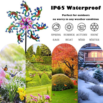 VIOYUNS Blue Lizard Wind Spinners Outdoor Decoration, Metal Lizards/Roosters Wind Sculptures & Spinners Yard Art Decor, Windmills Garden Stake Lawn Patio Decor Gifts for Momen Mother (58Inch)