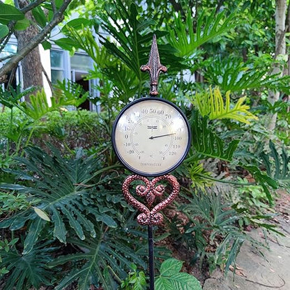 Cast Iron Thermometer Decorative Garden Stakes, Metal Thermometer for Patio Outdoor Decor and Yard Lawn Decorations