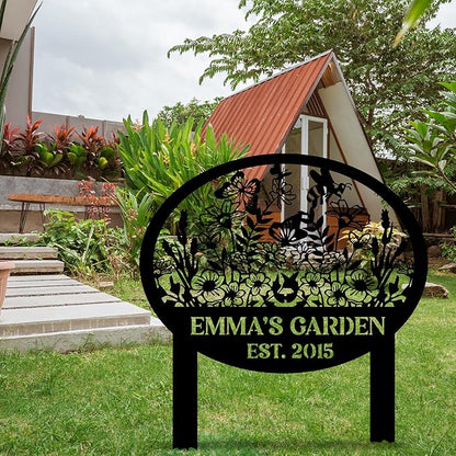 Metal Signs Customized, Personalized Garden Stake Metal Sign, Custom Garden Name Sign, Custom Date Sign with Stakes for Outside, Home Backyard Decor, Farmhouse Patio Decorations, Housewarming Gift