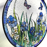 Blue Irises and Butterflies Stained Glass Suncatcher, Handmade Window Hanging Wall Art with Chain, Real Glass Indoor Home Decor, Unique Sun Catcher Gift for Women, Christmas, 7.8”