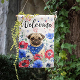 4th of July Pug Garden Flag Red White Blue Floral Dog Yard Flags Small Memorial Independence Day Banner 12x18 Double Sided for Outside Outdoor Patriotic Decor