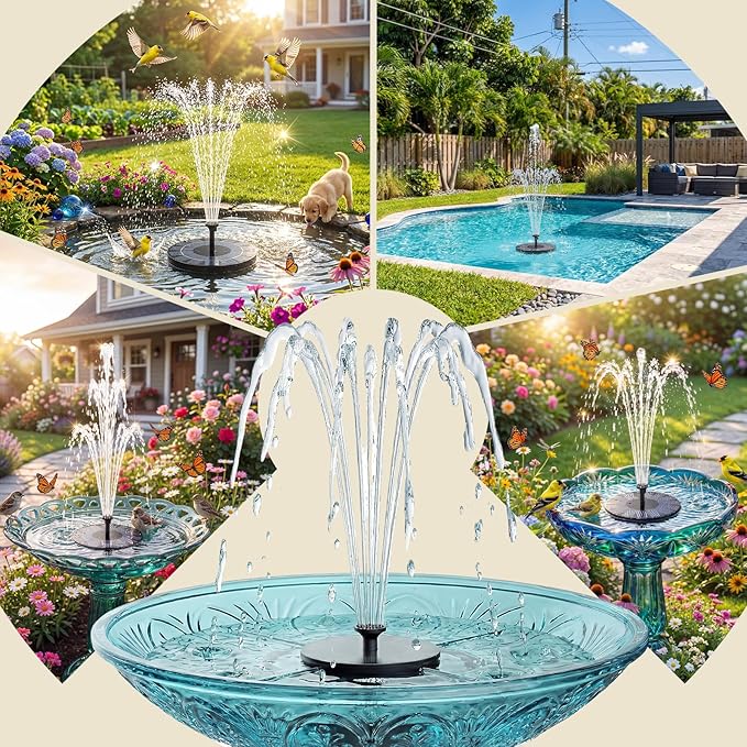 AISITIN 2.5W Solar Fountain for Bird Bath, 2 Pack Solar Water Fountain with 6 Nozzles & 4 Tube Supports, Solar Powered Fountain Pump for Garden, Pond, Pool, Fish Tank, Aquarium Outdoor