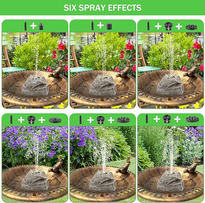 Solar Powered Bird Bath Fountain Equipped with Six Nozzles Rock Solar Bird Bath Power 3.5w Outdoor Water Fountain Suitable for Gardens Ponds Fish Tanks Courtyards