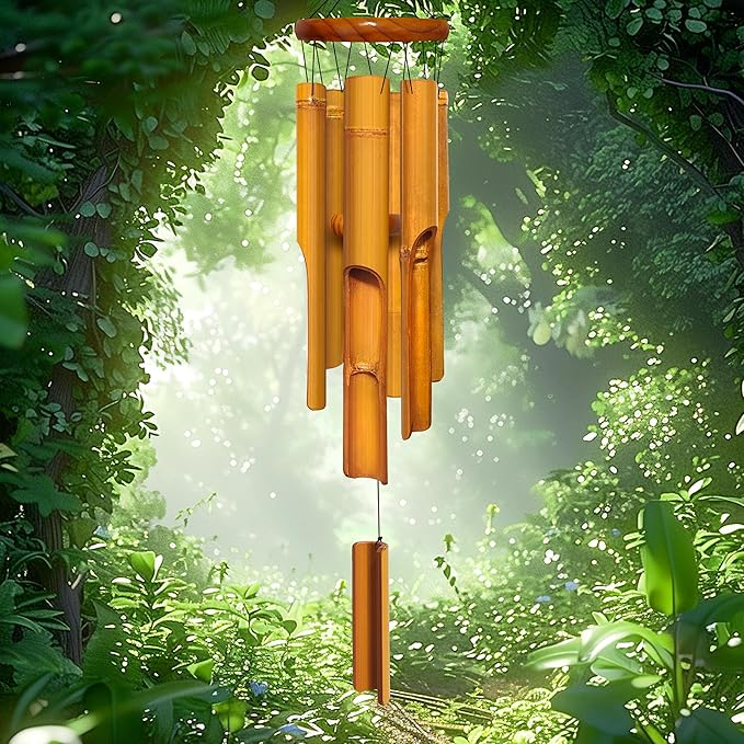 Bamboo Wind Chimes 30" 6 Pipes, Handcrafted Wooden Wind Chime Bring a Unique and Soothing Melody, Create a Zen Atmosphere for Outdoor Indoor Decor, for Sympathy, Memorial