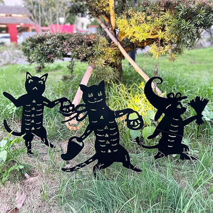 Metal Halloween Black Cat Garden Stakes Decorative, 3 Pack Scary Cat Halloween Yard Stakes Black Cat Silhouette for Home Yard Indoor and Outdoor Halloween Decorations.(Big)