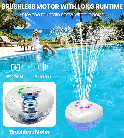 Luxfero 3 in 1 Floating Pool Fountain with Pool Speaker & Lights,2026 New Rechargeable Pool Fountain,Floating Bluetooth 5.4 Speaker IP68 Waterproof,Above Ground Pool Water Fountain with Anchor-White
