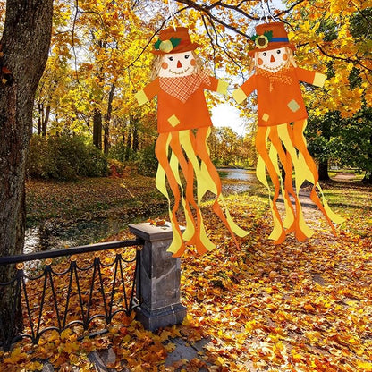 NOVWANG 2 Pcs Fall Scarecrows Windsocks, 40 Inch Outdoor Autumn Wind Sock Thanksgiving Hanging Scarecrow Decorations for Garden Patio Party Home Yard Decor