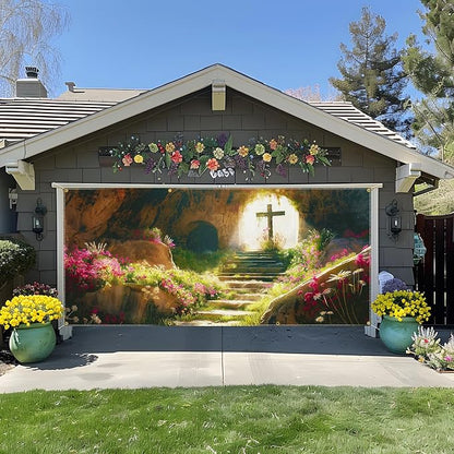 Easter Garage Door Banner 157.5x70.9in Large Spring Garage Door Cover Outdoor Holiday Decorations for House Exterior Yard Decor with Grommets and Rope