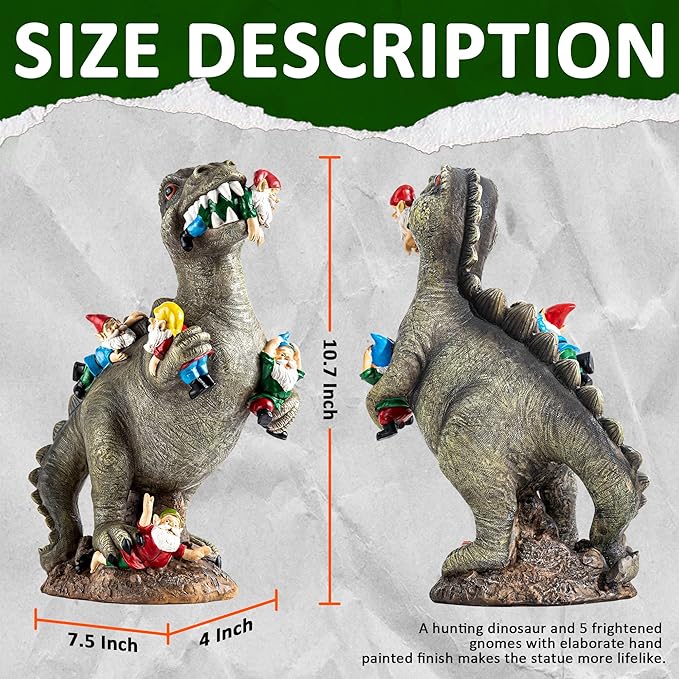 SOWSUN Dinosaur Gnomes Garden Statues Garden Decor Yard Decorations Outdoor, Patio, Yard, Lawn Ornaments Unique Housewarming Gifts for Women, Mom for Mothers Day
