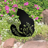 Maine Coon Cat Garden Stake - Elegant Black Cat Statue with Floral Design for Outdoor Decor, Pet Memorial Gifts, and Yard Art, Decorative Metal Cats Grave Markers for Lawn and Garden, Cats Lover Gifts