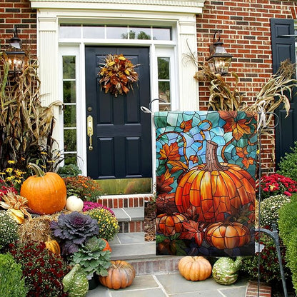 Pumpkin Fall Garden Flag Autumn flags 28x40 Double Sided Large Stained Glass Thanksgiving House Flag Harvest Yard Flag for Outside Porch Lawn Decor