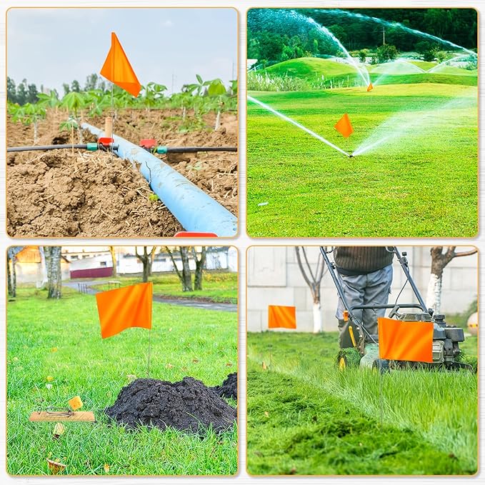 IKAYAS 4x5x15 Inch Orange Small Marking Flags, 100 Pack - Lawn, Garden, Survey, Yard Markers, Irrigation, Landscape Flags