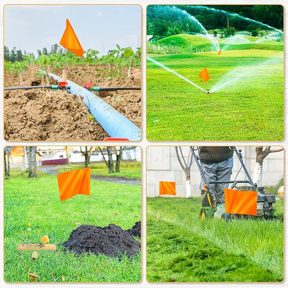 IKAYAS 4x5x15 Inch Orange Small Marking Flags, 100 Pack - Lawn, Garden, Survey, Yard Markers, Irrigation, Landscape Flags