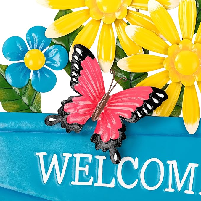 Glitzhome Metal Garden Stake Decor, Spring Yard Art Cart with Lifelike Flower or Wall Decor, Flower Barrow Stake Yard Sign Garden Decor for Outside, 30” H