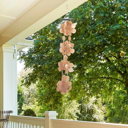 Woodstock Chimes Capiz Waterfall Wind Chime, 40" Summer Marigold Capiz Round Sea Shell, Handcrafted Ocean Theme Windchime for Outdoor, Patio or Garden Décor (CWSM)