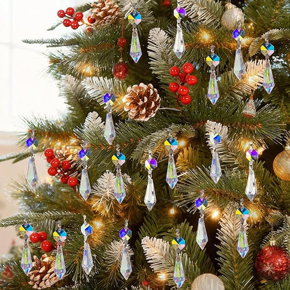 kanpura 25pcs Hanging Chandelier Crystals Icicle Prisms Pendants Glass Beads Replacement Parts for Chandeliers Christmas DIY Decoration(38mm AB)