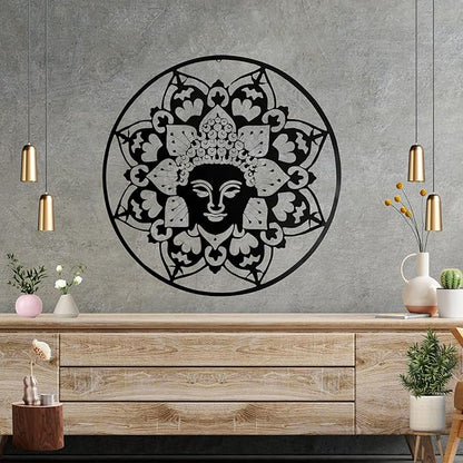 Bellaa 23514 Metal Wall Art Black Buddha Mandala Meditation Yoga Altar Indoor Serene Zen Buda Home Decor Outdoor Garden Patio Hanging 3d Sign Laser Cut 24 inch