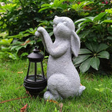 Rabbit Solar Garden Statues,Resin Rabbit Figurine Decorations with Solar Lights Lantern, Outdoor Figurines Lawn Garden Statue Decor Art for Lawn,Yard, Balcony Ornament.