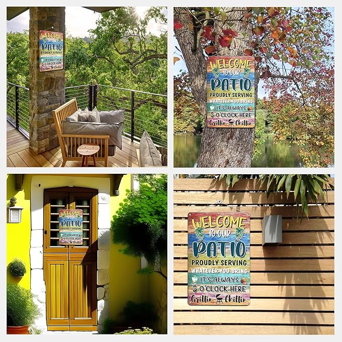 Metal Tin Signs Gift for Home Porch Bar Front Yard Wall Decor Back yard Tiki Bar Hot Tub Poster 8x12 inch (Welcome to Our Patio)