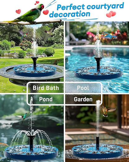 2.5W Solar Bird Bath Fountain – Upgraded Solar Pond Fountain with 6 Nozzles,Solar Fountain for Bird Bath, Pond, Garden Decor (Blue)
